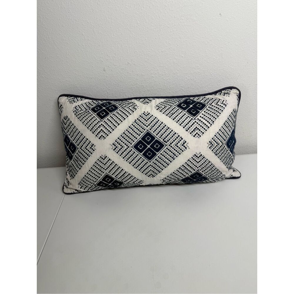 Celerie Kemble Linen Blend Blue Throw Pillow 22” X 12” Duck Feathers See Notes